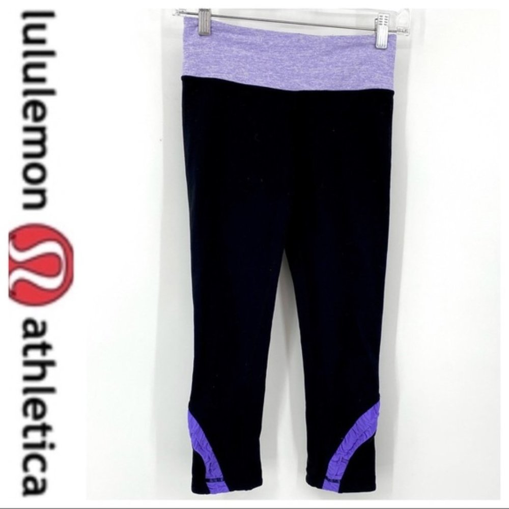 πSALEπ Lululemon Black Purple Ruffle Crop - Picture 1 of 7